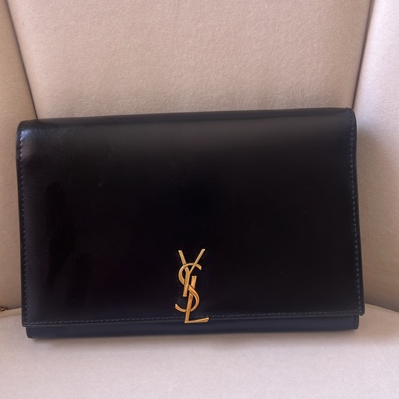 Saint Laurent Smooth Calfskin Monogram Gold Chain Wallet - Picture 8 of 9